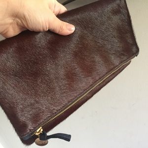 Clare V. Clutch in Maroon Brown Pony Hair